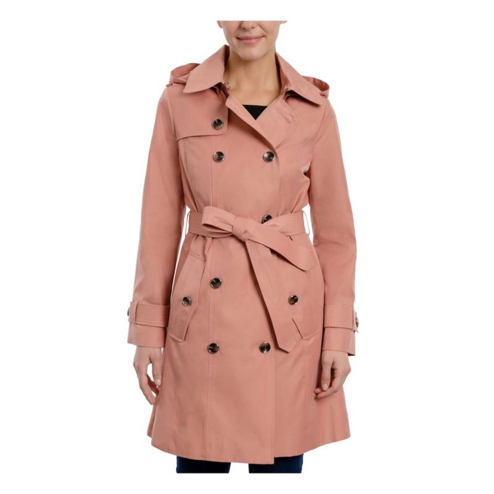 LONDON FOG COLLECTION Womens Pink Belted Hooded Double-breasted Trench Coat XXL